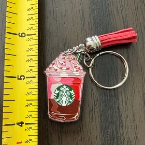 Starbucks inspired Chocolate Red and White Frappuccino Keychain with Red tassle
